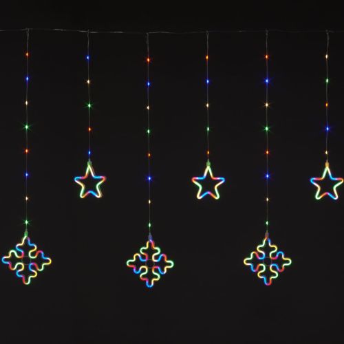 175cm x 105cm Star & Snowflake Curtain with 8 Multi Colour Drops