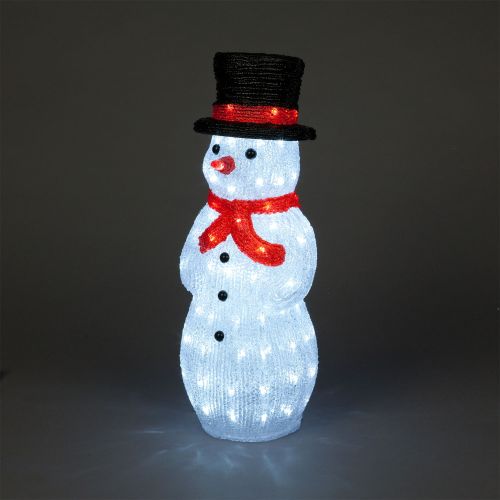 52.5cm Acrylic Snowman with Black Top Hat & 100 Ice White LEDs