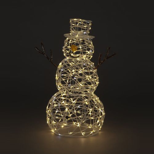 90cm White Rattan Snowman with 250 Warm White LED Lights