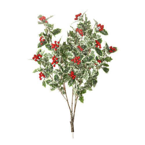 82cm MultiBranch Holly Berry Branch – Frosted